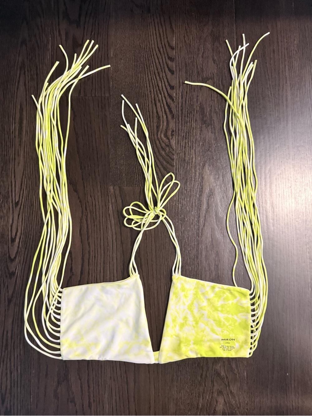 Mikoh Bikini Bottom Yellow And Lime Green string Ties Size large (medium)